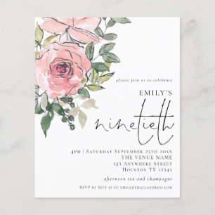 PAPER Pink Florals Neunzigste Party Einladung Flyer
