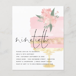PAPER Pink Gold Geburtstagskuchen 90. Party Einlad Flyer