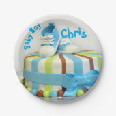Paper Plate 7" Baby Boys Cake Blue Shoes Party Pappteller (Vorderseite)