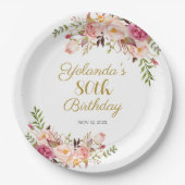 Paper Plate Adult 80th Birthday, Elegant Floral Pappteller (Vorderseite)