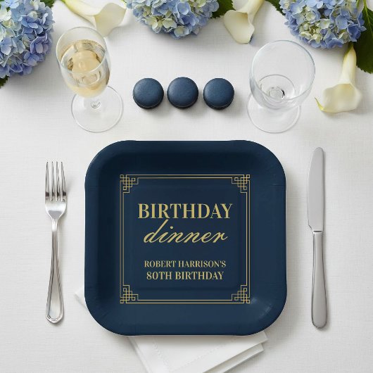 Paper Plate Birthday Party Navy & Gold 80th Pappteller