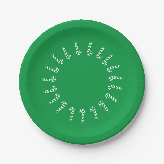Paper Plate - Green and White Candy Canes on Green Pappteller (Vorderseite)