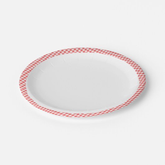 Paper Plate Picnic Red Gingham Birthday Party Pappteller (Schrägansicht)