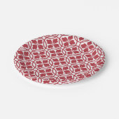 Paper plate red & white geometric pattern pappteller (Schrägansicht)