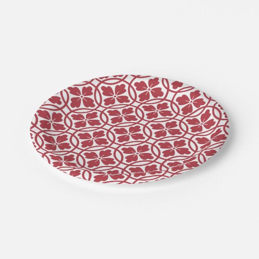 Paper plate red & white geometric pattern pappteller (Schrägansicht)
