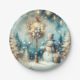 Paper Plate-Vintage Christmas Snowman Pappteller