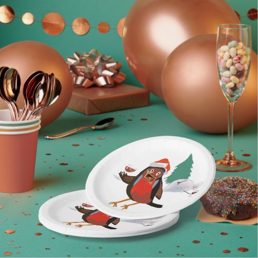 Paper plate with Merry Christmas Robin design Pappteller (Multi)