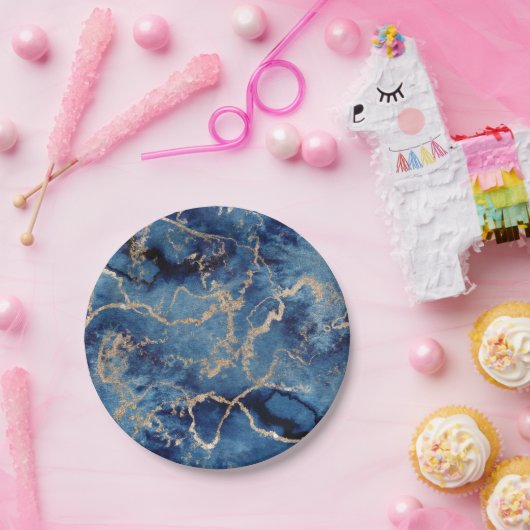 Paper Plates 17,8 cm - Blue & Gold Pattern Pappteller (Party)