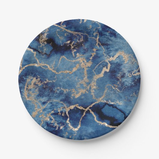 Paper Plates 17,8 cm - Blue & Gold Pattern Pappteller (Vorderseite)