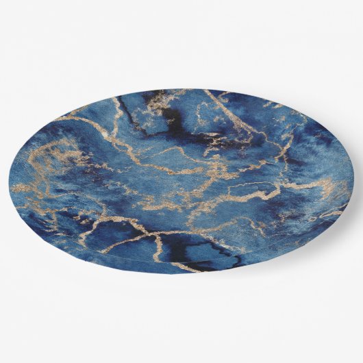 Paper Plates 22,9 cm - Blue & Gold Pattern Pappteller (Schrägansicht)