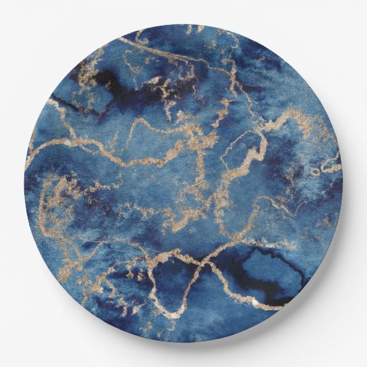 Paper Plates 22,9 cm - Blue & Gold Pattern Pappteller (Vorderseite)