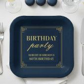 Paper Plates Birthday Party Navy & Gold 80th Pappteller