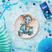 Paper Plates, Blue Elephant Scooter Colorful Heart Pappteller (Party)