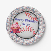 Paper Plates, Blue White Stripe Birthday Baseball Pappteller (Vorderseite)