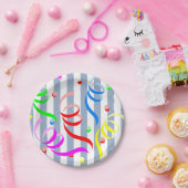 Paper Plates, Blue & White Stripe Confetti Pappteller (Party)