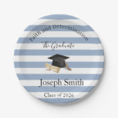 Paper Plates, Blue & White Stripe Graduate 2026 Pappteller (Vorderseite)