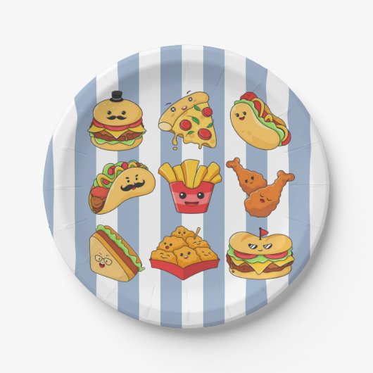 Paper Plates, Blue & White Tacos Stripe Birthday Pappteller (Vorderseite)