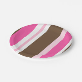 Paper Plates Brown & Pink Stripe Pappteller