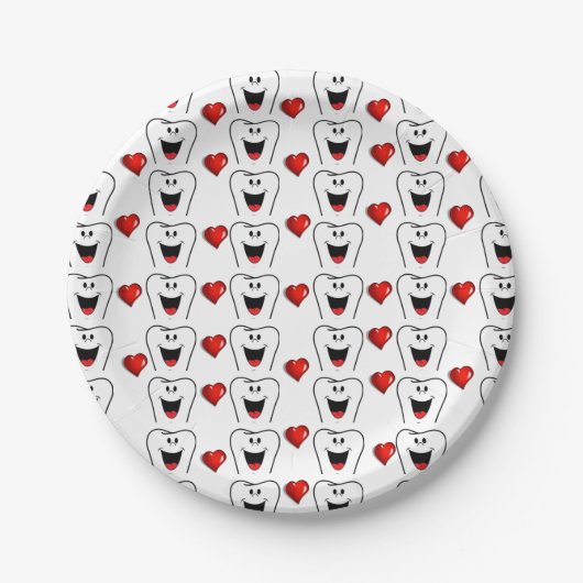 Paper Plates Dentist Teeth Red Hearts  Pappteller (Vorderseite)