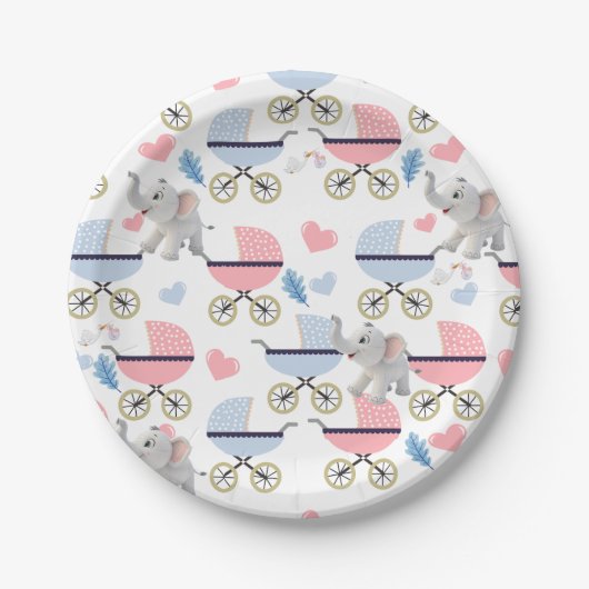 Paper Plates, Elephant Baby Strollers Stork Pappteller (Vorderseite)