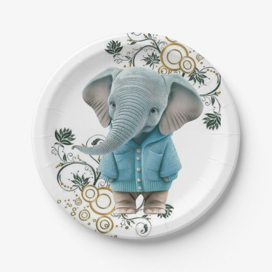 Paper Plates, Floral Blue Elephant Pappteller (Vorderseite)