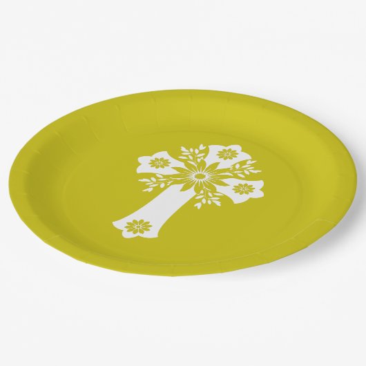 Paper Plates Floral Cross Yellow Pappteller (Schrägansicht)