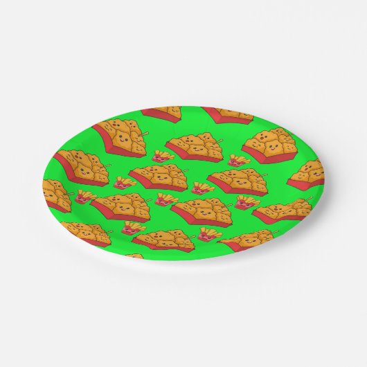 Paper Plates, Green Chicken Nuggets  Pappteller (Schrägansicht)