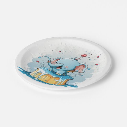 Paper Plates,  Happy Blue Elephant  Pappteller (Schrägansicht)