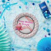 Paper Plates, Pink White Stripe Birthday Baseball Pappteller (Party)