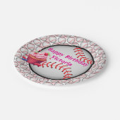 Paper Plates, Pink White Stripe Birthday Baseball Pappteller (Schrägansicht)