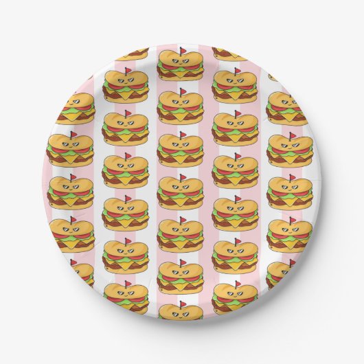 Paper Plates, Pink & White Stripe Chicken Sandwich Pappteller (Vorderseite)