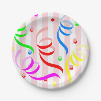 Paper Plates,  Pink & White Stripe Confetti Pappteller