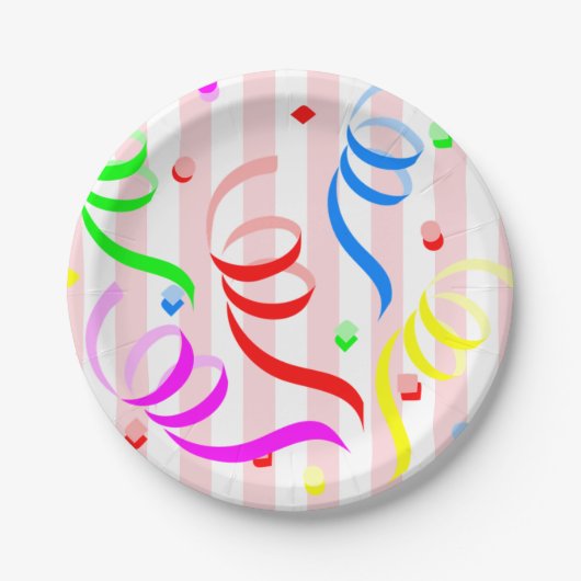 Paper Plates,  Pink & White Stripe Confetti Pappteller (Vorderseite)