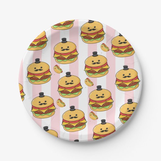 Paper Plates, Pink & White Stripe Hotdog Hamburger Pappteller (Vorderseite)