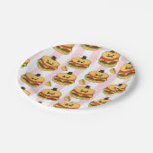 Paper Plates, Pink & White Stripe Hotdog Hamburger Pappteller (Schrägansicht)