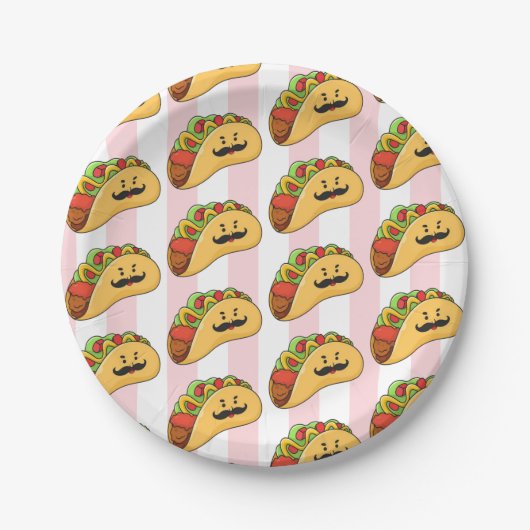 Paper Plates, Pink & White Stripe Tacos Pappteller (Vorderseite)