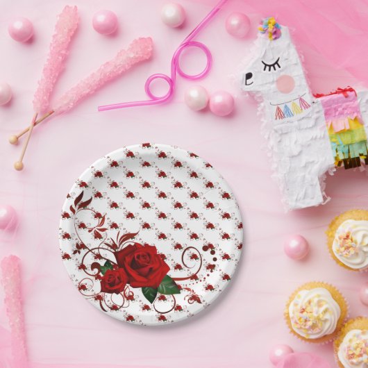 Paper Plates,  Red Rose Floral Pappteller (Party)