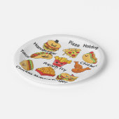 Paper Plates, Tacos, Hamburger Chicken, French Fry Pappteller (Schrägansicht)