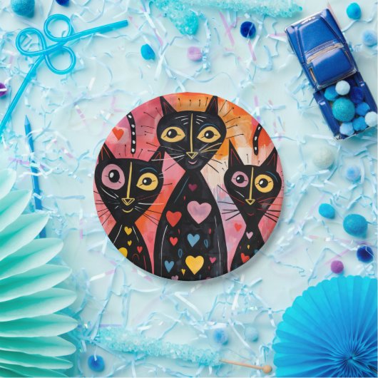 Paper plates Valentine's Day Cat Red Hearts Pappteller (Party)