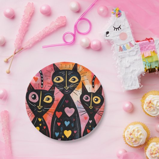 Paper plates Valentine's Day Cat Red Hearts Pappteller (Party)