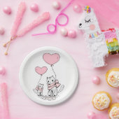 Paper plates Valentine's Day Cats Pink Hearts Pappteller (Party)