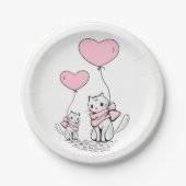 Paper plates Valentine's Day Cats Pink Hearts Pappteller (Vorderseite)