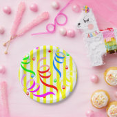 Paper Plates, Yellow & White Stripe Confetti Pappteller (Party)