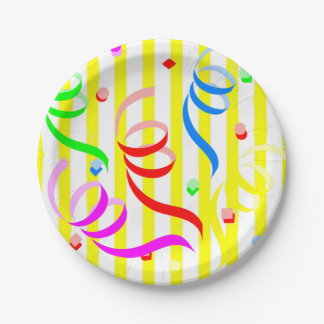 Paper Plates, Yellow & White Stripe Confetti Pappteller