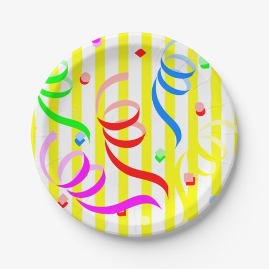 Paper Plates, Yellow & White Stripe Confetti Pappteller (Vorderseite)