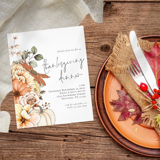 PAPER Pumpkin Floral Thankgiving Dinner Einladung Flyer