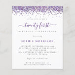 PAPER Purple Glitter Twenty First Party Flyer<br><div class="desc">Purple Glitter Twenty First Party lädt ein. A great value PAPER (not card) alternative WITHOUT ENWICKES at SMALLER size 4.5" x 5.6" and at budget price. (Standard A6 enwickes are the nearest size to fit) Borders of falsch purple glitter are at the top on each side, and twenty first is...</div>