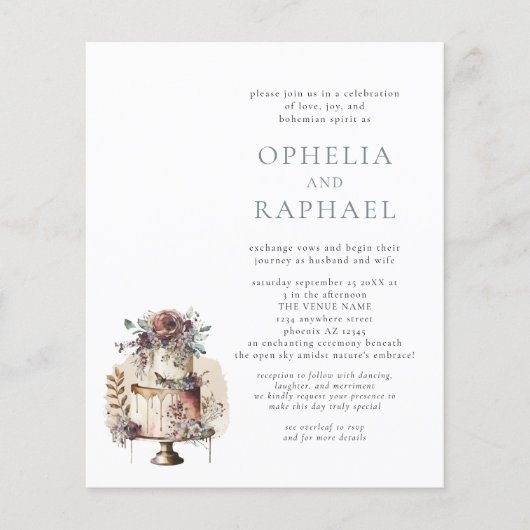 PAPER QR Code Bohemisch Hochzeitstorte Blue Einlad Flyer (Vorne)