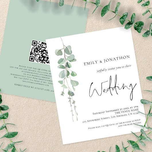PAPER QR Code Eukalyptus Wedding Einladung Flyer