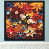 Paper Quilling Design Bee surrounded by Flowers Leinwanddruck (Insitu (Holzboden))